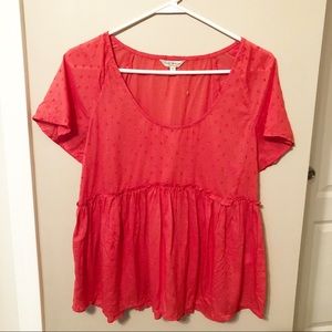 Lucky Brand Swiss dot salmon baby doll top, small
